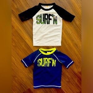 Two Gymboree brand toddler boys rash guards